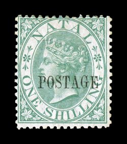 S.G. 31, 1869 1- Green, with POSTAGE overprint, a desirable mint example of a stamp that is missing from even the most advanced collections of the British Empire, sumptuously
rich color and a well defined impression, part o.g. with a small pa