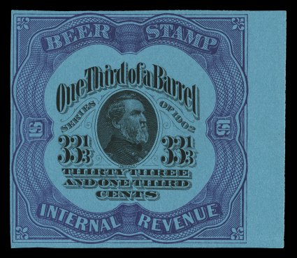 RE78a, 33 13c Violet on dark blue paper, unused right sheet-margin single, outstanding rich color, large margins, faint horizontal crease in the bottom margin, otherwise
extremely fine.