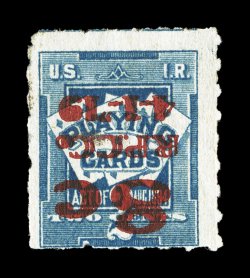 RF15a, 8c on 2c Blue, inverted surcharge, the two surcharges close together but clearly distinct, rich color, trivial crease and pulled perf. at bottom, otherwise a fine
example of this very scarce error.
