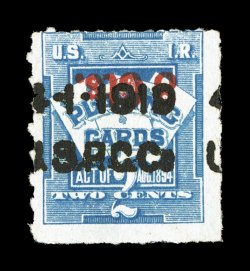 RF16a, 8c on 2c Blue, inverted surcharge, vermilion surcharge, bright color, two line black cancel, small flaws, fine appearance one of only two known examples of this inverted
surcharge listed but unpriced in Scott.