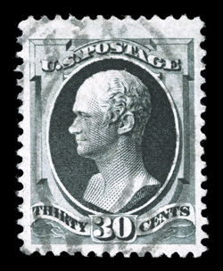 190, 30c Full black, well centered within lavishly large margins, strong color and impression, light oval registry cancel, extremely fine 1989 PF certificate.