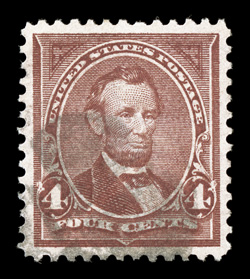 280, 4c Rose brown, wonderfully well centered within large margins, strong color, fairly light cancel, extremely fine 2009 PSE certificate (XF-Superb 95 SMQ $150.00) the
highest grade the PSE has awarded to a used 280, being one of five so