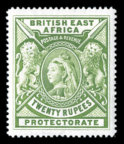 108, 1898 20R Yellow green, exceptionally well centered, fresh color and paper, o.g., lightly hinged, very fine and choice (S.G. 98 £800).