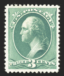 207, 3c Blue green, gem single, with mathematically precise centering amid extravagantly large balanced margins, deep luxuriant color, o.g., lightly hinged, extremely fine 1995
PF certificate.