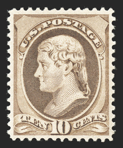 209, 10c Brown, excellent centering, strong fresh color, o.g., lightly hinged, extremely fine 1988 PF certificate.