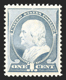 212, 1c Ultramarine, extraordinarily well centered and margined, brilliantly fresh, o.g., faintly hinged, extremely fine 1990 PF certificate.