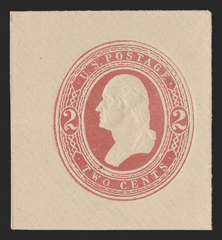 U249, 2c Red on fawn, 37x41mm full corner mint cut square, strong color and embossing on fresh paper, very fine a pleasing example of this elusive cut
square.
