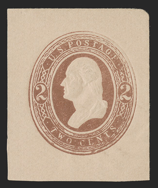 U276, 2c Brown on fawn, 34x41mm full corner mint cut square, good color and clear embossing, very fine and scarce, especially as a full corner.