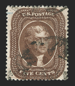 30A, 5c Dark brown, Ty. II, intense color and sharp impression on fresh paper, town cancel, very fine 1990 PSE certificate not specifically identifying the shade
variety.