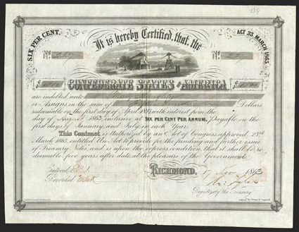 Act of March 23, 1863. $1500. Cr. 134, B-268. No. 227. As previous. Signed by Tyler. Transfer in red on reverse. Fold and edge wear, a strong VF. From The Holger Dreher
Collection