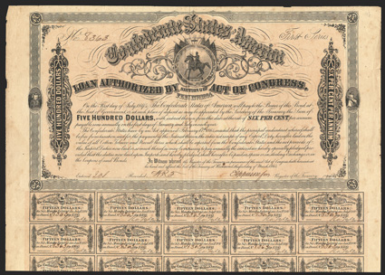 Act of February 17, 1864. $500. Cr. 143, B-307. No. 8363. First Series. As previous, except coupons complete (60).  Signed by Apperson. Foxing, fold and edge wear, VF. From
The Holger Dreher Collection