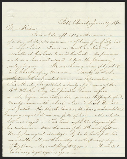 [Mosby, John S.] Confederate partisan leader (1833-1916) served under JEB Stuart, personally devising the famous Ride around McClellan given his own command of guerrillas, he
ranged northern Virginia, raiding Union supplies and detachments