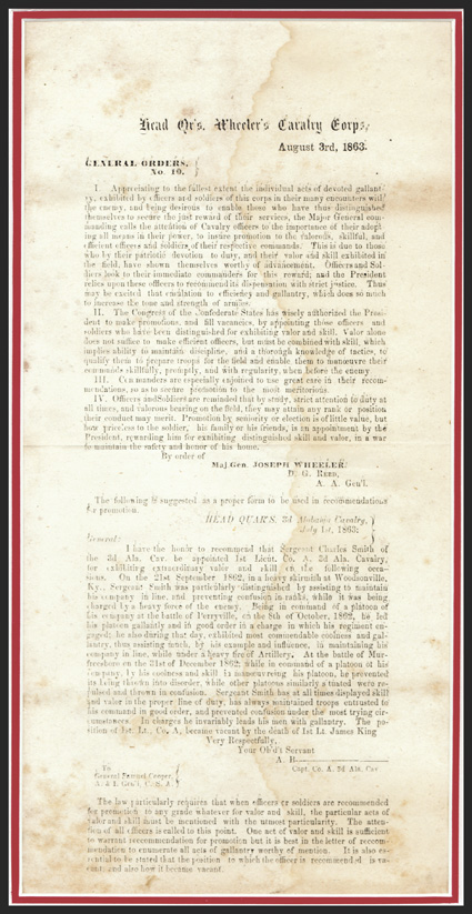 [Wheeler, Joseph] American cavalry commander (1836-1906) led mounted troops for the Confederate Army of Tennessee, serving at Shiloh, Corinth, Chickamauga, Ringgold Gap, and in
the Atlanta Campaign harassed Union troops during the March to the