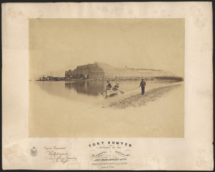 Fort Sumter Rare and important grand Photograph of Fort Sumter at the end of the Civil War, a 10.7 x 14.1 image on a 15 x 19 mount on which is printed: Fort Sumter  Presented by
the Hon. E.M. Stanton  Secretary of War  to Brvt