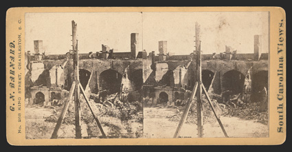 Fort Sumter: Stereo Views  Three stereoscopic Photographs, one each by G.N. Barnard and Osborn & Durbec, both of Charleston, and one uncredited, showing the interior of Ft.
Sumter as identified on verso as after the evacuation by Major An