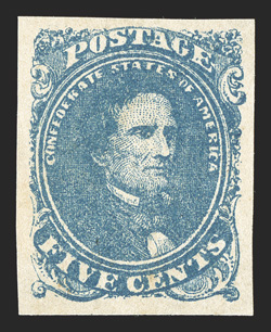 4, 5c Blue, Stone 3, unusually large margins all around, strong rich color and a well incised impression on fresh paper, full original gum, lightly hinged, extremely fine mint
examples of Stone 3 are elusive, with exceptionally choice copies su