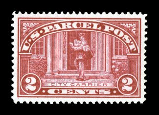 Q2, 2c Parcel Post, a select quality mint single, wonderfully well centered within large balanced margins, rich vibrant color and a strong impression, o.g., n.h., extremely
fine gem 2007 PSE certificate (XF-Superb 95 SMQ $350.00).