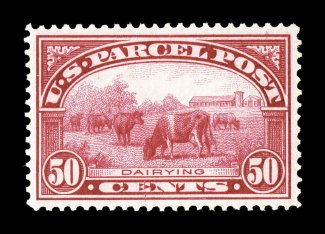 Q10, 50c Parcel Post, large balanced margins all around, deep rich color and an especially intense impression, o.g., n.h., extremely fine and quite choice 1992 PF certificate
and a 2006 PSE certificate (XF 90 SMQ $1,700.00).