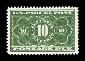 JQ4, 10c Parcel Post Postage Due, exceptionally well centered within enormously wide margins which are almost never encountered on the parcel postage due series (and
particularly on the key 10c value), brilliantly rich color and an especially st