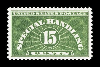 QE2a, 15c Yellow green, wet printing, precisely centered amid large balanced margins, sumptuously rich color and a clean impression on brilliantly white paper, o.g., n.h.,
extremely fine gem 2007 PSE certificate (Superb 98 SMQ $155.00) the