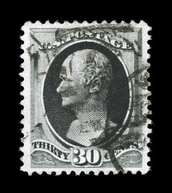 190, 30c Full black, used, especially well centered within unusually wide margins, strong color and impression on fresh paper, light duplex cancel, extremely fine 2006 PF
certificate (XF 90 SMQ $230.00).