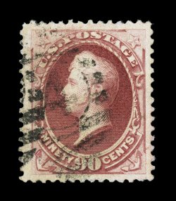 191, 90c Carmine, an exceptional quality used single, being incredibly well centered within lavishly large margins, strong rich color, light supplementary mail cancel, extremely
fine although this high value can be found in premium used conditi
