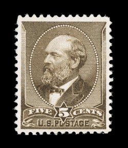 205, 5c Yellow brown, crisp mint single, with lovely rich color and a well defined impression, well centered within uncommonly large margins, o.g., n.h., very fine not an easy
stamp to obtain in never hinged condition 2007 PF certificate.