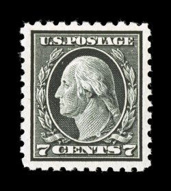 469, 7c Black, marvelously well centered within unusually wide margins, strong color and impression, o.g., just a faint trace of hinging, extremely fine gem 1997 PF certificate
(never hinged) and a 2006 PSE certificate (XF-Superb 95 SMQ $405