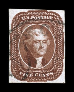12, 5c Red brown, used, full margins all around, strong rich color, light town cancel, very fine 1988 PF certificate.