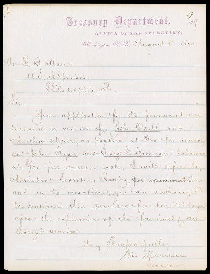 Sherman, John American politician (1823-1900) US Secretary of State under McKinley and US Secretary of the Treasury under Hayes earlier, an influential US Senator from Ohio,
sponsoring the Sherman Antitrust Act brother of Gen. William T. Sherm