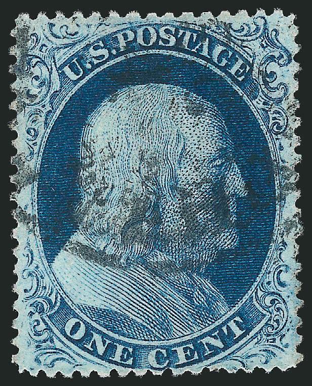 1c Blue, Ty. III (21).> Position 26R4, gorgeous color and impression, bold circular datestamp, attractive centering but reperfed at top (not noted on certificate), Very Fine appearance, with 1980 P.F.
certificate.