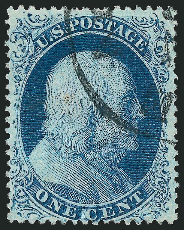 1c Blue, Ty. III (21).> Position 66R4, rich color, choice centering, showing wide break in outer line at top (which is unusual for this position), neat strike of circular datestamp, Fine, a beautiful example
of this position which is described in Nei