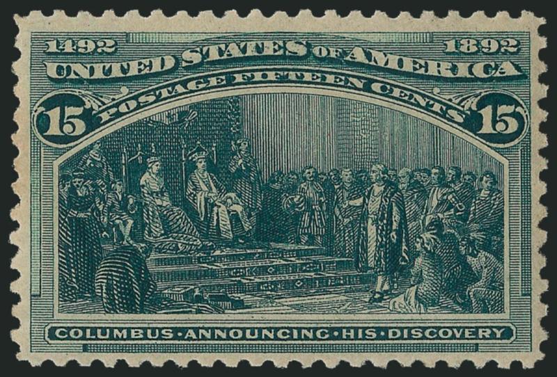 1c-15c Columbian (230-233, 235-236, 238).> 1c-3c and 6c Mint N.H., fresh and bright, Fine-Very Fine