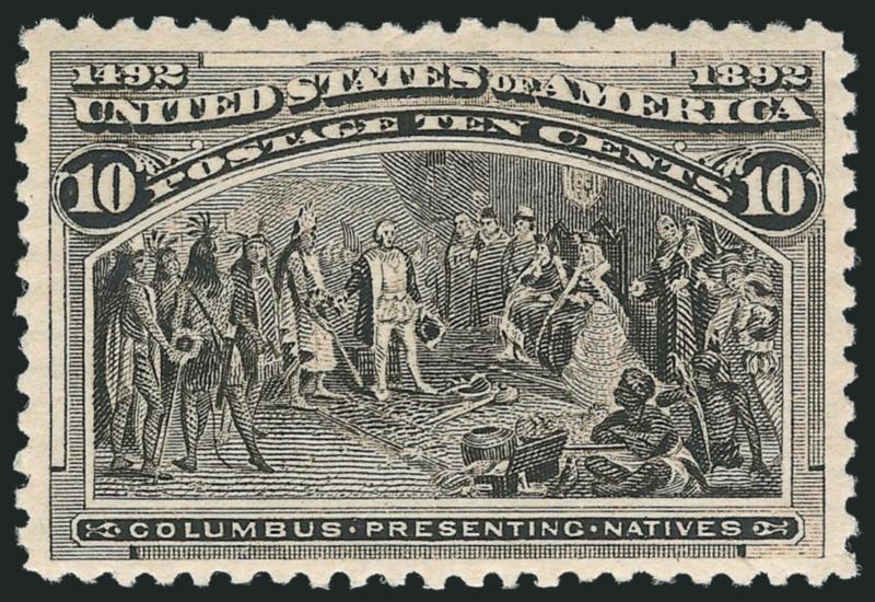 2c-10c Columbian (231239).> Six stamps, 2c-4c, 6c and 10c values, 2c, 3c, 6c Mint N.H., 4c and 10c original gum, bright colors and choice margins, Very Fine-Extremely Fine, also extra 6c in a vastly different
shade (hinged, faults), the Mint N.H. 6c